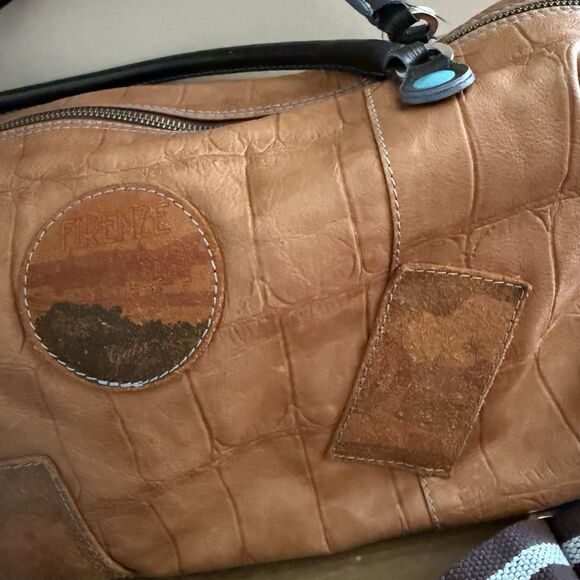 Gabs Italy Burnt Orange Textured Leather Satchel World Travel Stamp Brown Bag - Picture 3 of 8